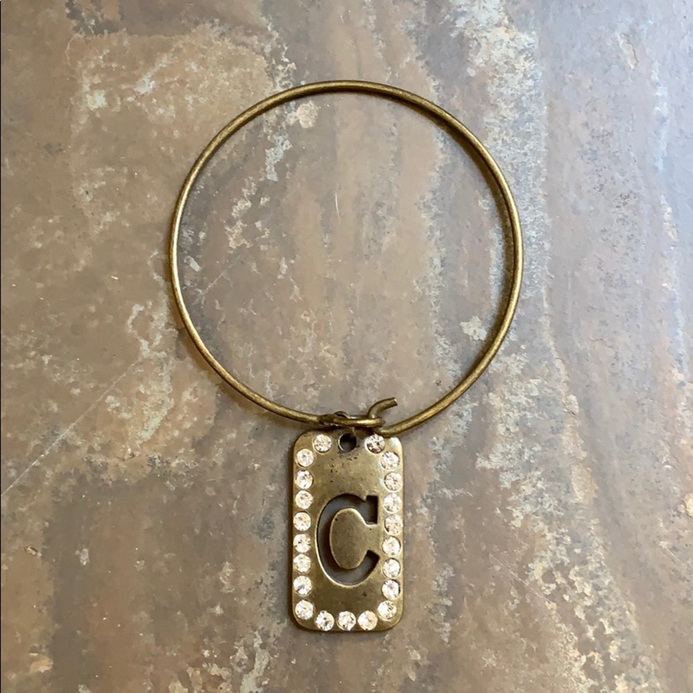Antique Gold & Crystal Initial C Bangle Bracelet